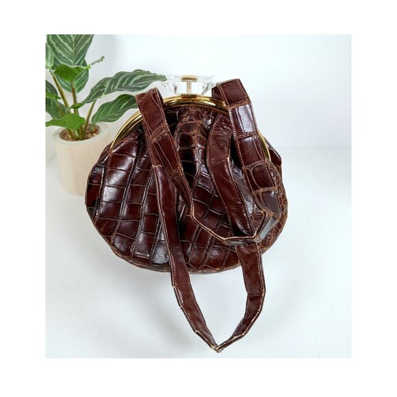 1930s 40s Rosenfeld alligator handbag with very unique bakelite clasp - Picture 2 of 11